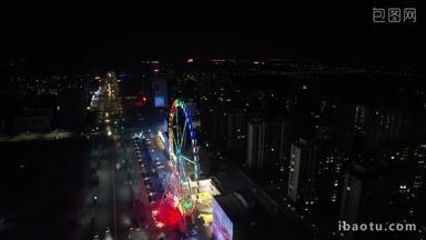 摩天轮夜景2K航拍实拍